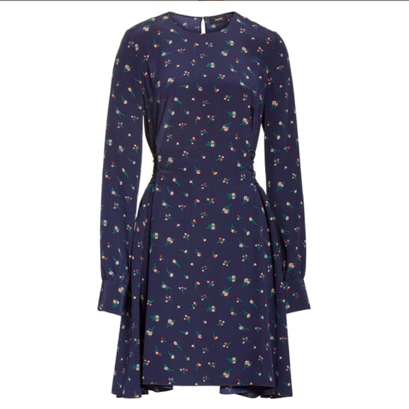 Theory Floral Print Lace-Up Silk Dress